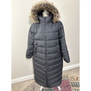 Lands' End Maxi Down Puffer Winter Coat Women's Size 1X Faux Fur Hood Black EUC